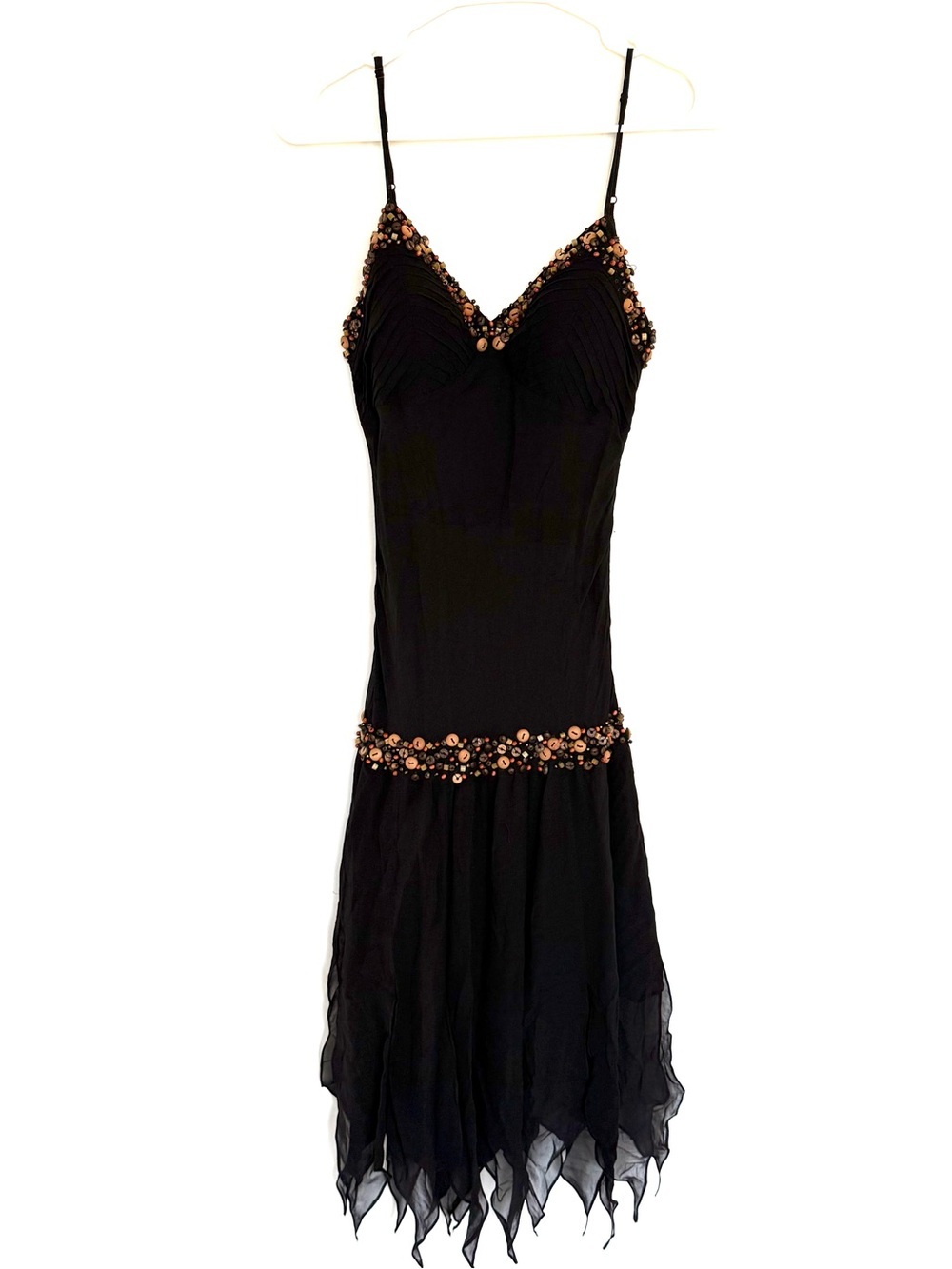Vintage Sue Wong Silk Beaded Fairy Hem Black Midi Dress